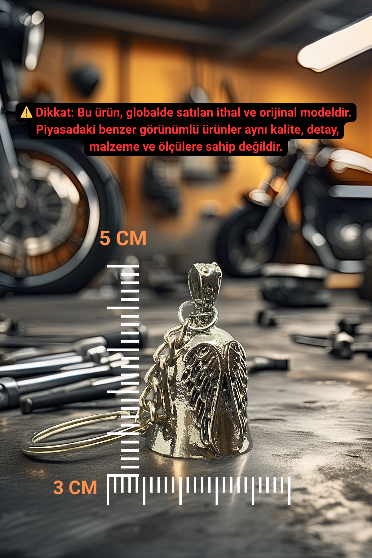 Çelik Anahtarlık Şans Çanı Guardian Bell Melek Kanadı Model Koruyucu Çelik Motosiklet Luck Bell