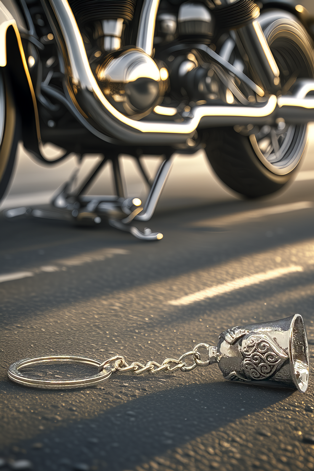 Çelik Motor Şans Çanı Guardian Bell Kanatlı Kalp Model Anahtarlık Koruyucu Motosiklet Luck Bell