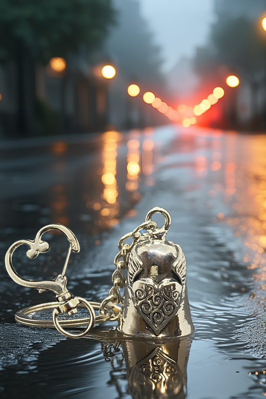Çelik Motor Şans Çanı Guardian Bell Kanatlı Kalp Model Anahtarlık Koruyucu Motosiklet Luck Bell