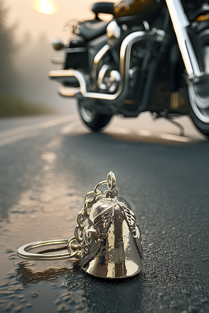 Çelik Motor Şans Çanı Guardian Bell Kanatlı Kalp Model Anahtarlık Koruyucu Motosiklet Luck Bell