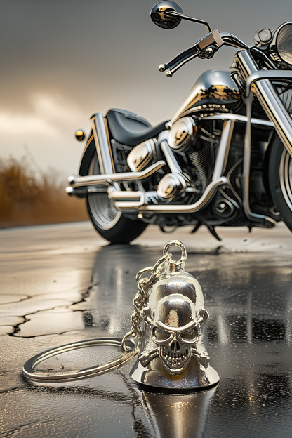 Çelik Motor Şans Çanı Guardian Bell Kuru Kafa Model Anahtarlık Koruyucu Çelik Motosiklet Luck Bell