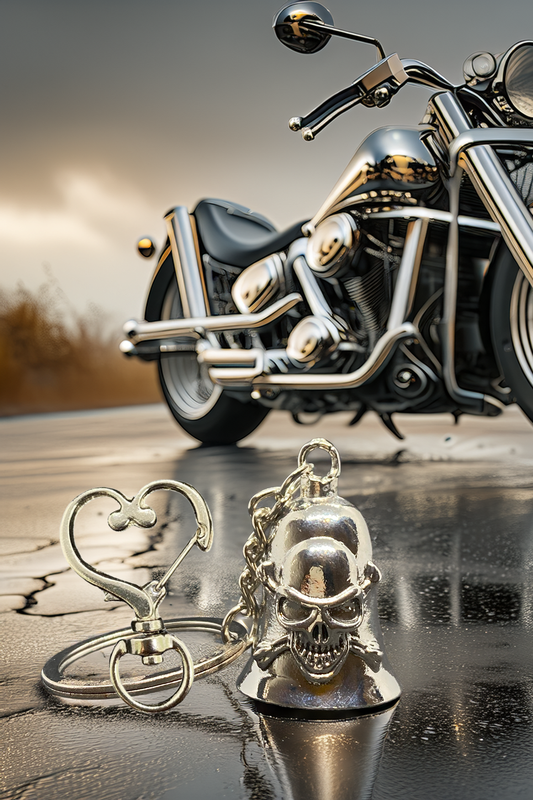 Çelik Motor Şans Çanı Guardian Bell Kuru Kafa Model Anahtarlık Koruyucu Çelik Motosiklet Luck Bell