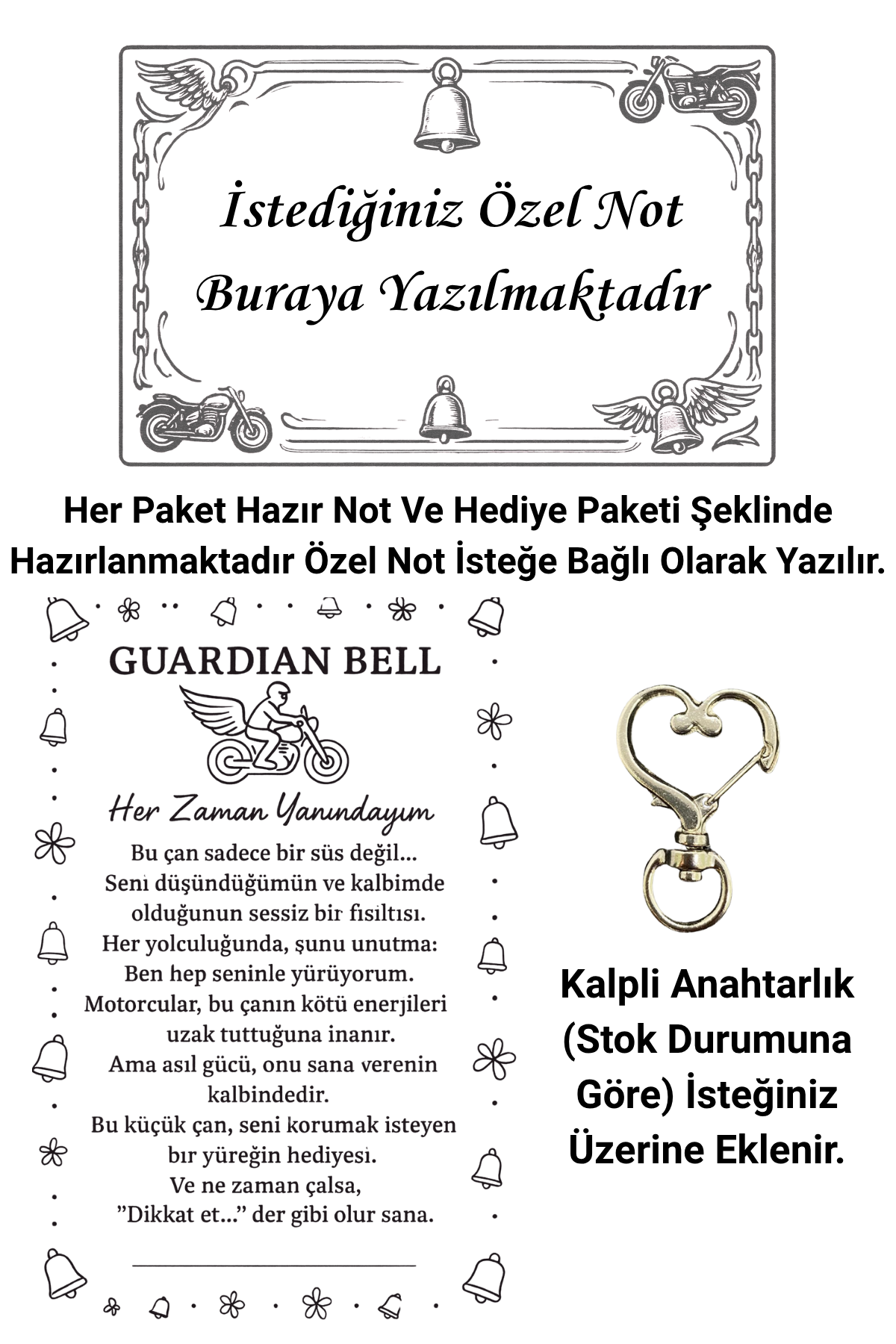 Çelik Anahtarlık Şans Çanı Guardian Bell Melek Kanadı Model Koruyucu Çelik Motosiklet Luck Bell